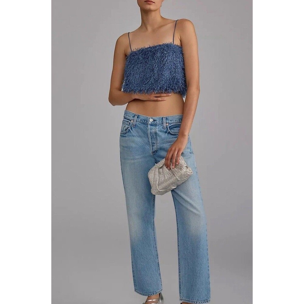 Sunday in Brooklyn Anthropologie Fringe Cami Blue Bleu Size L NWT $68